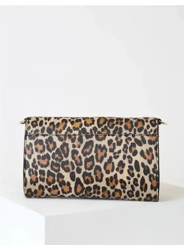 Lulu's Leopard Print Chain-Handle Wallet Clutch - Brown/Tan/Black - Image 6
