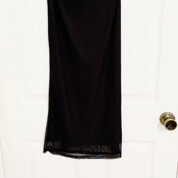 Black Minimalist Y2K Mesh Stretchy Flowy Elastic High Waisted Long Maxi Skirt - Image 8