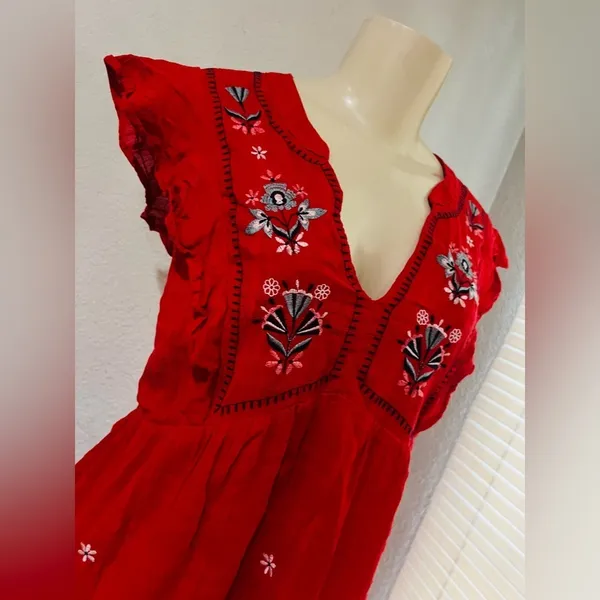 Knox Rose Women's Boho Short Sleeve V Neck Tiered Embroidered Dress Size L - Image 5