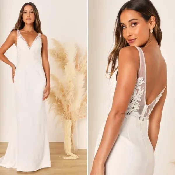LULUS Bridal Wedding Elegant Sophisticated Sexy Floral Mermaid Trumpet Gown - Image 2