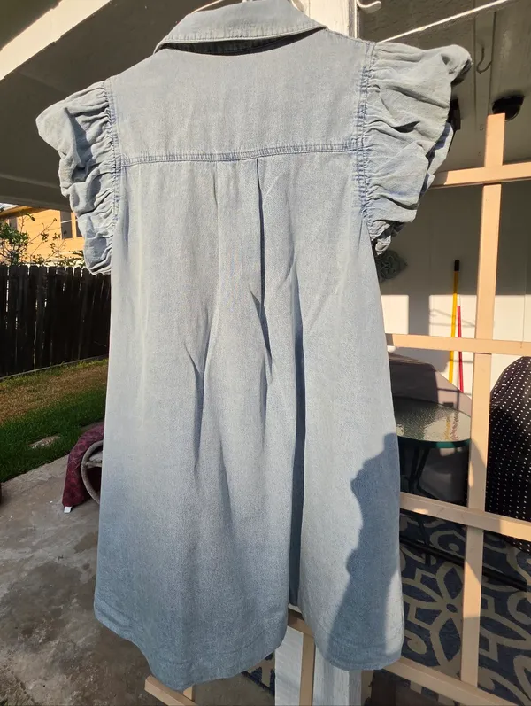 Entro Light Blue Denim Mini Dress with Puff Sleeves Medium - Image 12