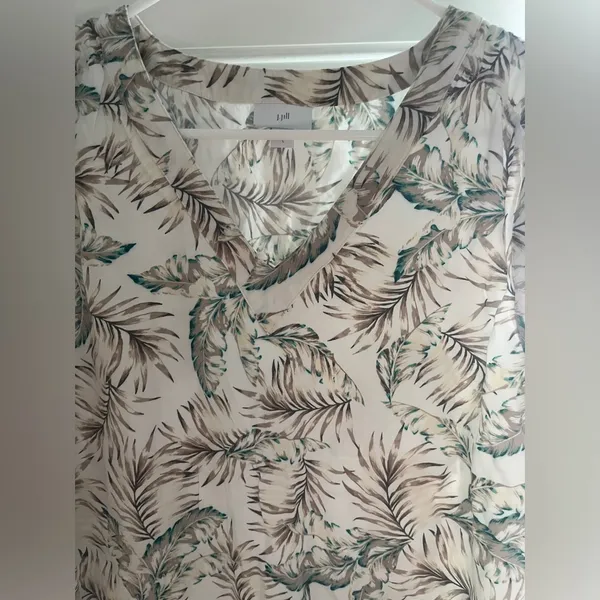 J. Jill Brown Green Cream Leaf Blouse Size L - Image 3