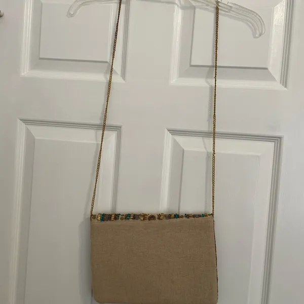 Beaded Gold, Tan and Teal Clutch - Image 3