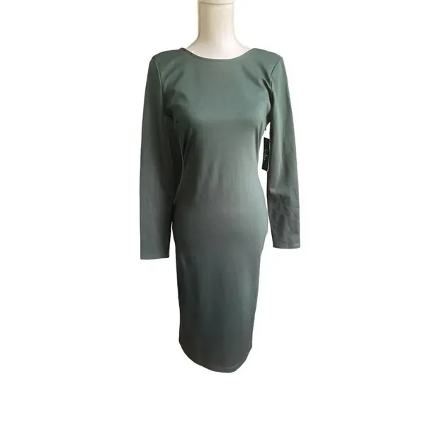 NWT Lulus Olive Green Open Back Long Sleeve Round Neck Dress Size L Party Knee L - Image 4