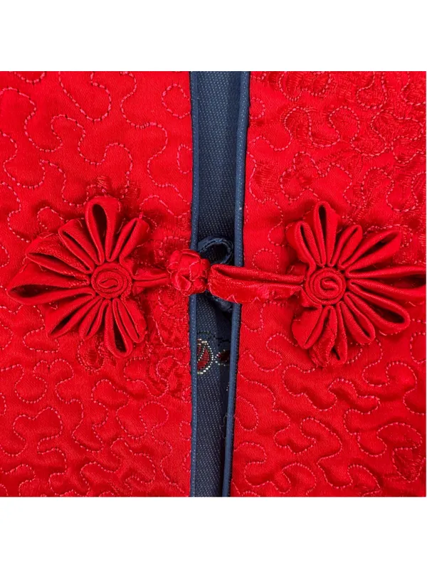 Peony Asian Kimono Jacket REVERSIBLE Blue Floral or Red Shanghai China Vintage L - Image 9