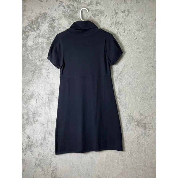 Theory Wool Blend Cowl Neck Shift Dress Black Short Sleeve Career Women's Medium - Image 3