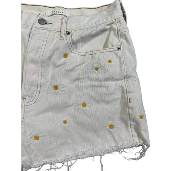 PacSun Daisy Embroidered‎ Ultra High Waisted Vintage Denim Shorts Sz 26 - Image 9