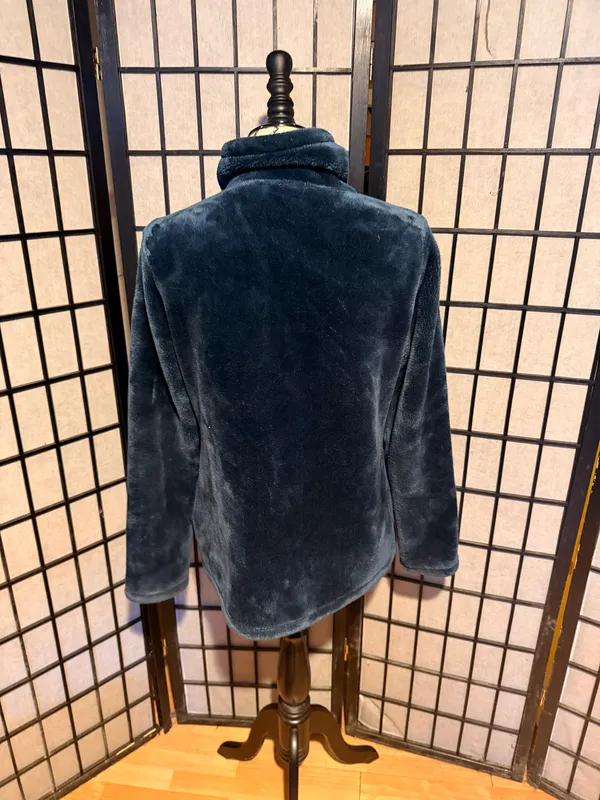 Cool Cozy Fuzzy soft winter faux fur zip mock teddy comfy warm Fleec Plush Storm Blue - Image 2