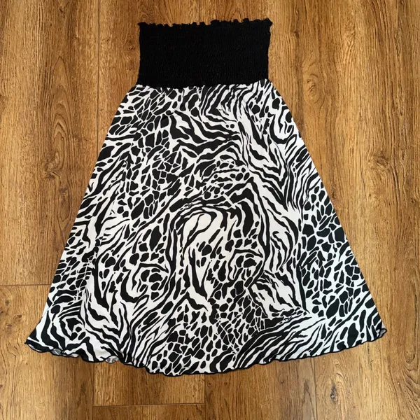 Y2k Pacific Beach Zebra Leopard Print Smocked Strapless Dress White Black sz M - Image 5