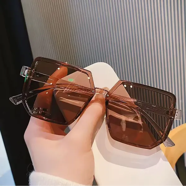 NWOT Men/Women Big Frame Brown Sunglasses Polygon Retro Trendy - Image 2