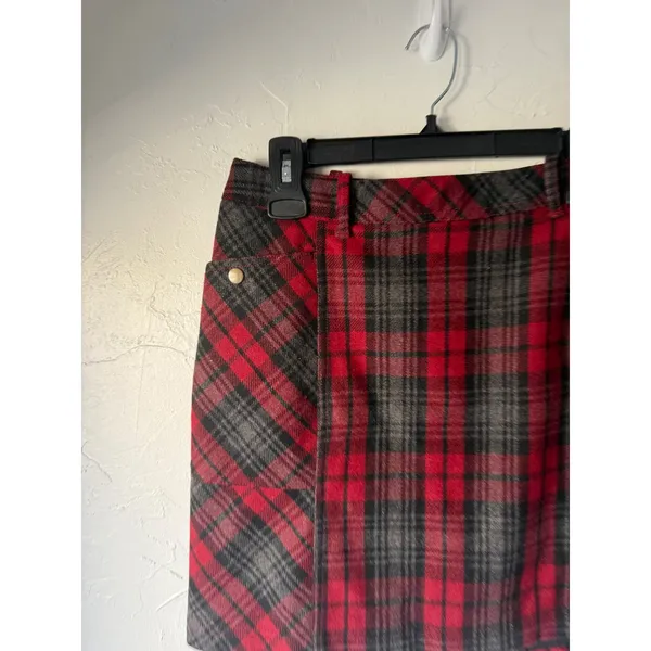 Eddie Bauer Women's Red Plaid Wool Blend Mini‎ Skirt Knee Length Academia Twee 8 - Image 2