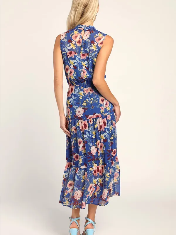NWOT Lulus In My Dreams Blue Floral Print Midi Dress M - Image 4