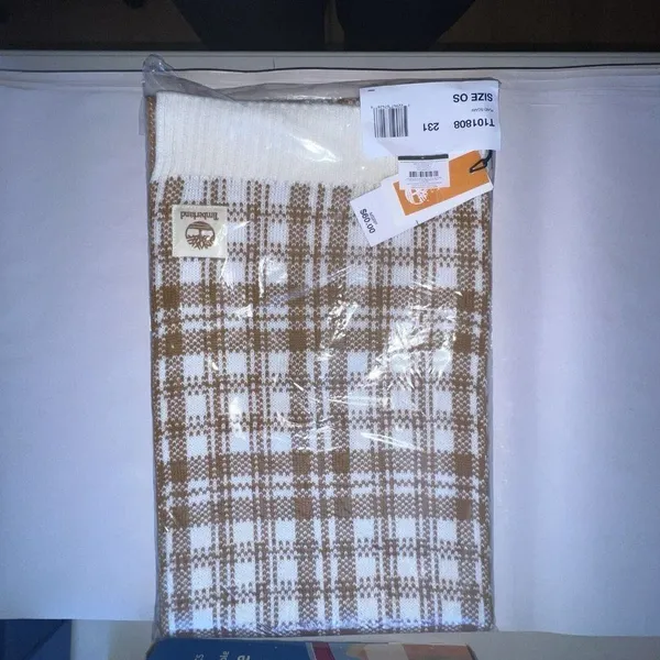 Timberland Buffalo Plaid Scarf,‎ 10"x68" Wheat Tan White Unisex New Comfy Preppy - Image 3