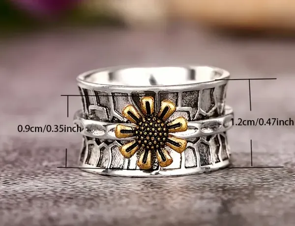 Boho Chic Retro Sunflower Ring for Ladies -Wide Band Size 7 - Image 3