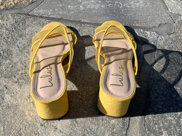 Lulus Saar Yellow Suede Block Heel Slides - Image 11