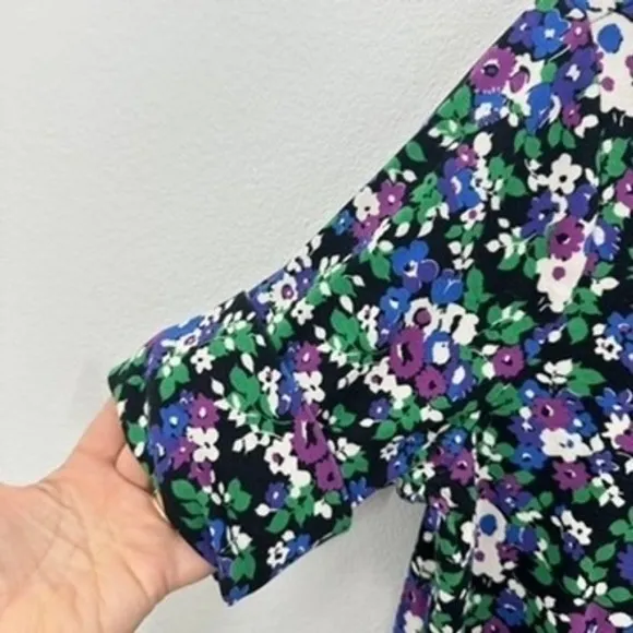 Lauren Ralph Lauren Floral Print 1/2 Sleeve Boat Neck Top‎ Black Purple Green - Image 3