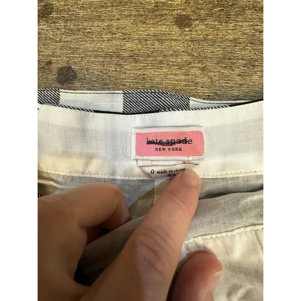 New Kate Spade New York Linen Blend Gingham Belted Skirt‎ Size 0 Black/White - Image 6