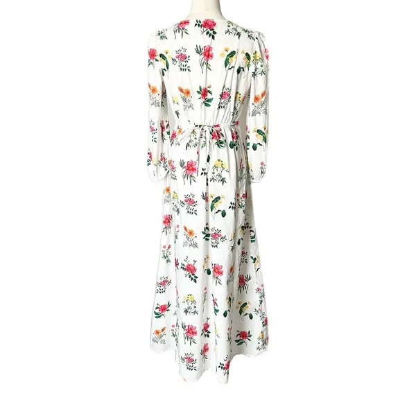 Gal Meets Glam Tabitha Floral Cotton Maxi Dress White Pink V-Neck Pockets Size 6 - Image 4