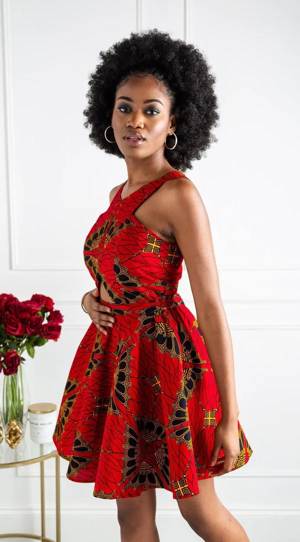 Laviye NWOT Red Ankara Cross Front Mini Length Dress - Image 2