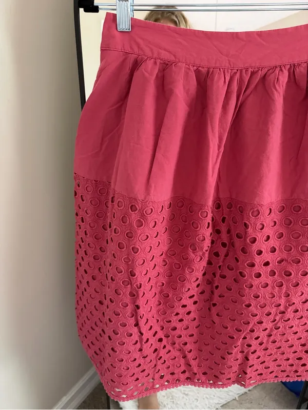 LOFT Rose Pink Eyelet Midi Skirt - Image 2