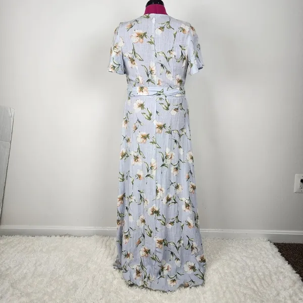 Prómesa Floral Wrap Dress Light Blue Cotton Spandex Size M - Image 3