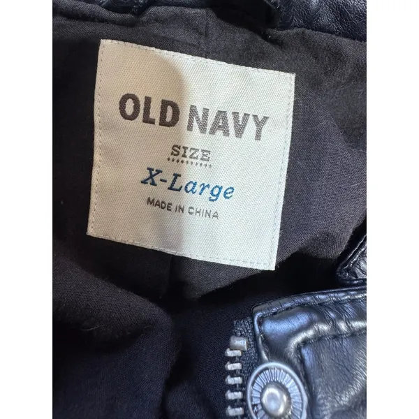 Old Navy Women's‎ XL Black Faux Leather Moto Bomber Jacket Zip Front - Image 10