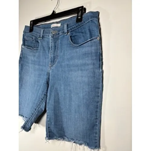 LEVIS Classic Bermuda Shorts Size 30 Blue Denim Raw Hem Frayed Summer Jcore‎ - Image 3