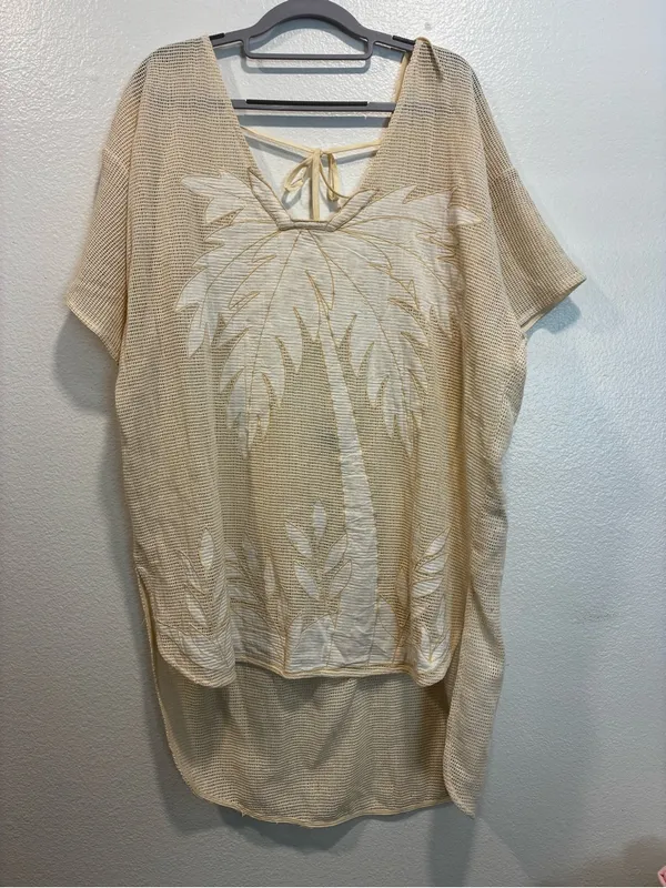 CELANDINE EMBROIDERED SHEER MESH MINI DRESS Cover Up Small - Image 2