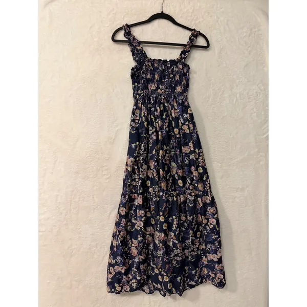 Ophelia Roe Floral Maxi Dress Womens Medium Blue Cotton Smocked Tiered Boho Boho - Image 8