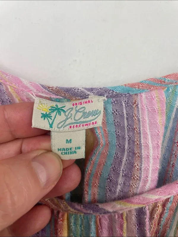 J. Crew Original Beach Wear Pastel Multicolor Striped Tiered below knee Dress - Image 12
