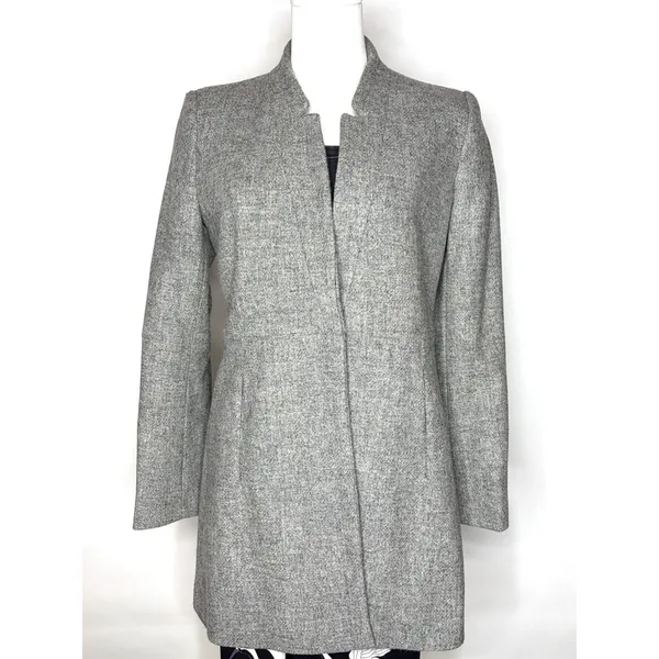 Zara Basic Grey Shetland Wool Coat Stand Collar Tailored Jacket Small Gray - Image 2