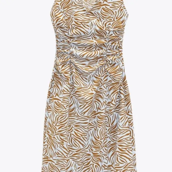 Zara White and Tan Zebra-Print Midi Dress with Side Slit - Image 9