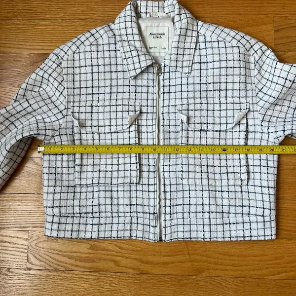 Abercrombie & Fitch Full Zip Up Cropped Tweed Plaid Squares Shirt Jacket Sz L - Image 6