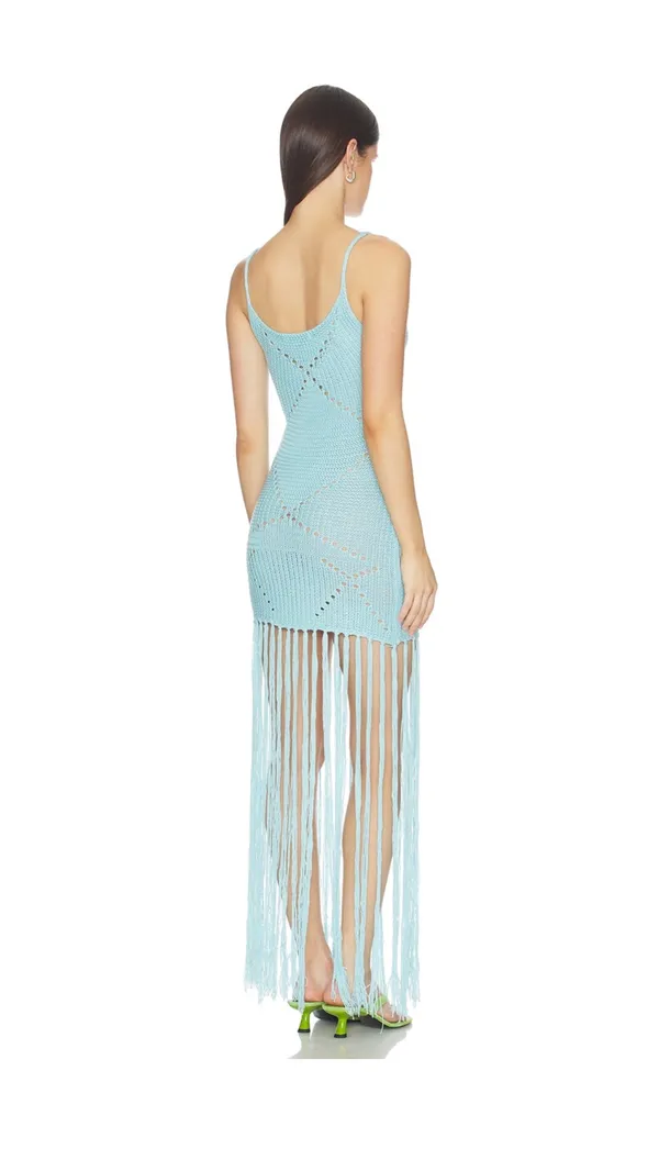Revolve Blue Knit Fringe Dress - Image 2