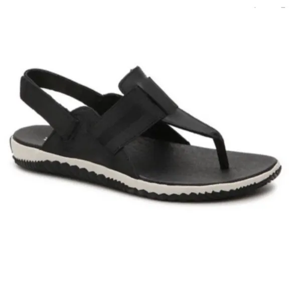 Sorel Women's Out N About Leather Black Flats Sandals - Image 2