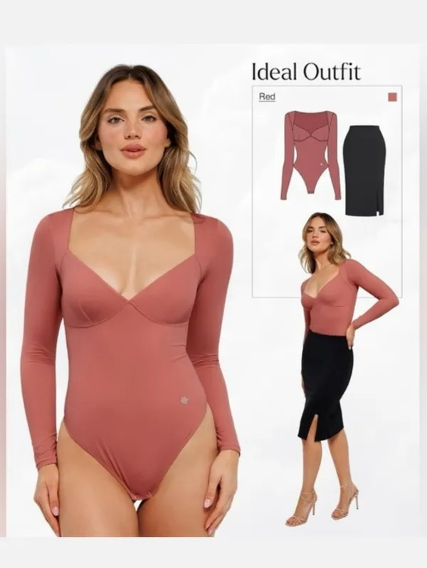 NWT Popilush Long Sleeve Cloudsense Bodysuit One Piece Outfit Top Rose Pink L - Image 4