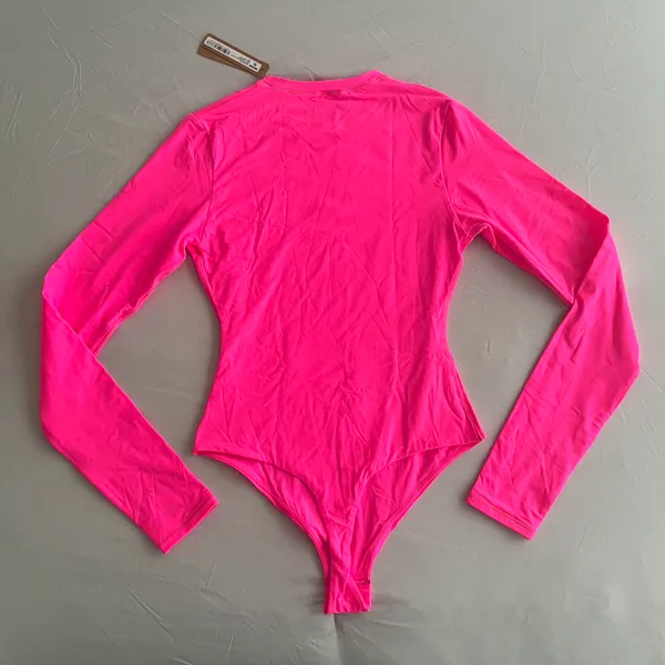 Neon Pink Fits Everybody Long Sleeve Bodysuit - Image 4