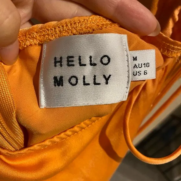 Hello Molly Elegant Orange satin open back Midi Dress, size M - Image 7