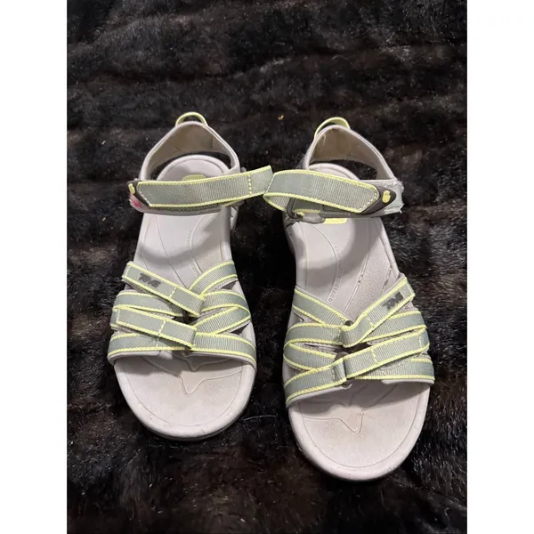 TEVA GREEN & YELLOW Strappy Hook & Loop SANDALS SN4266 Size 7 - Image 2
