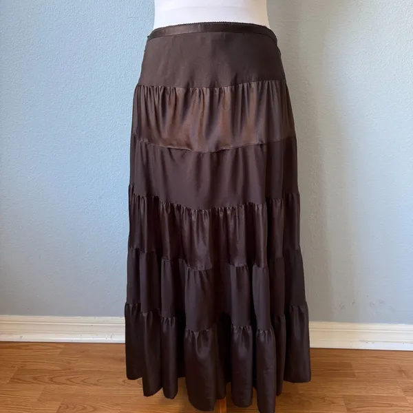 Vintage Liz Claiborne Chocolate Brown Tiered Midi Skirt Size 8 - Image 2