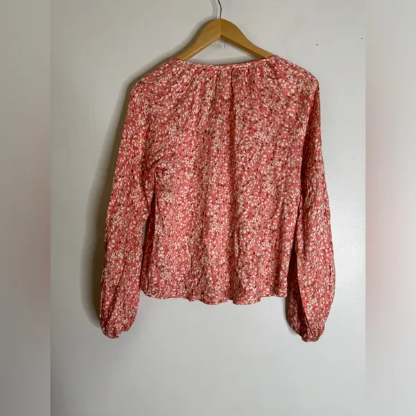 ROAN‎ + RYAN Asher Salmon Pink Abstract Polka Dot Peasant Blouse Top Size XS CP - Image 2