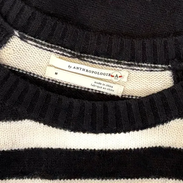 ANTHROPOLOGIE Rebekah Sweater Black White Stripe Tunic Pullover Knitwear Medium - Image 12