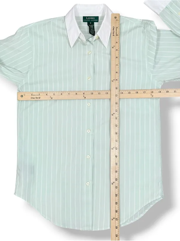 Lauren Ralph Lauren Pinstripe Button Up‎ Shirt Green White Size 6 Preppy Oxford - Image 10