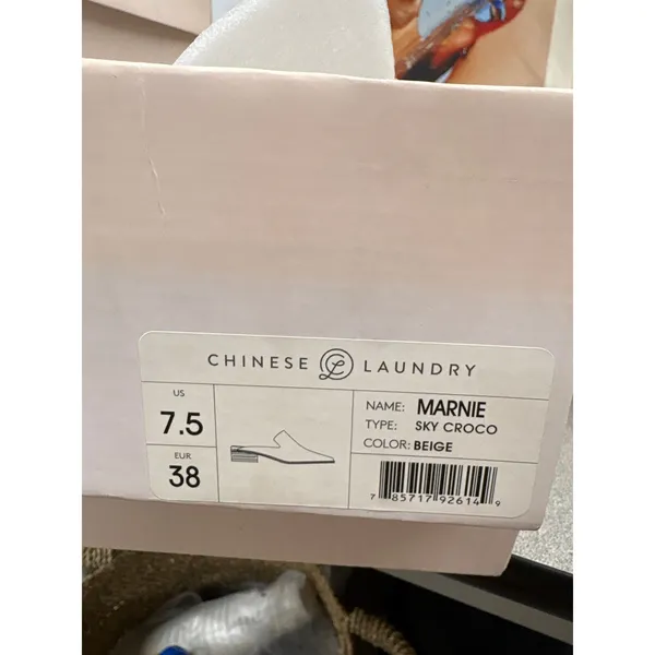 NIB Chinese Laundry 7.5 Marnie Sky Croco Beige Slip On Heeled Pointed Toe Mules - Image 6