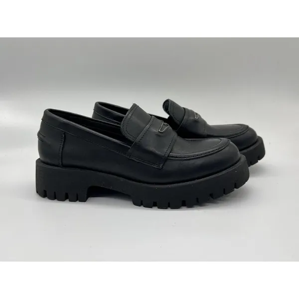 Steve Madden Shoes Womens Size 7 Black Leather Lawrance Loafers Chunky Lug Sole - Image 4