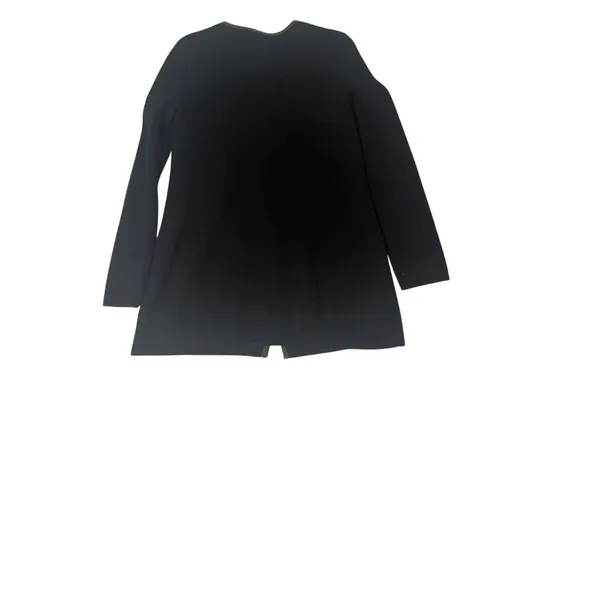 LAUREN RALPH LAUREN Black Cotton Knit Jacket Brown Faux Suede Trim Size Medium - Image 5