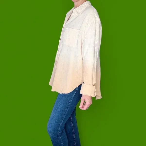 Le Miel Cream Beige Dip Dye Oversized Button Down Gauze Shirt - Image 2