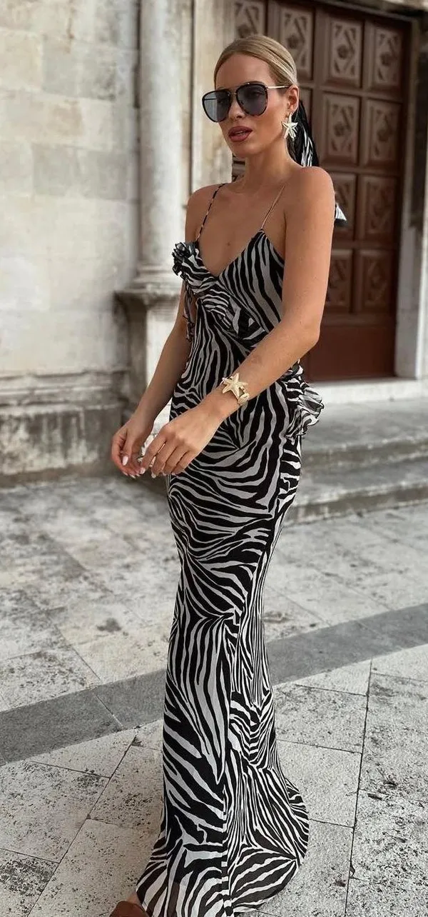 Zara dress maxi zebra animal print flower open back bodycon evening wedding - Image 5