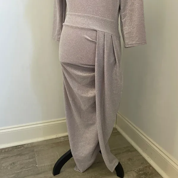Draped Sparkly Midi Dress Size Medium Glitter Metallic Pink Party‎ Wedding Glam - Image 12