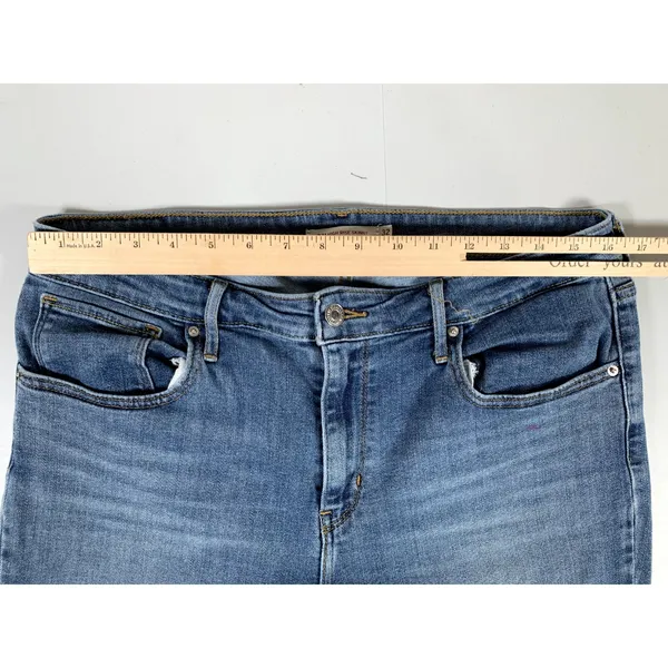 Women's LEVI'S 721 High Rise Skinny Cropped Jeans Size 32 Zip Blue Fringe‎ - Image 11